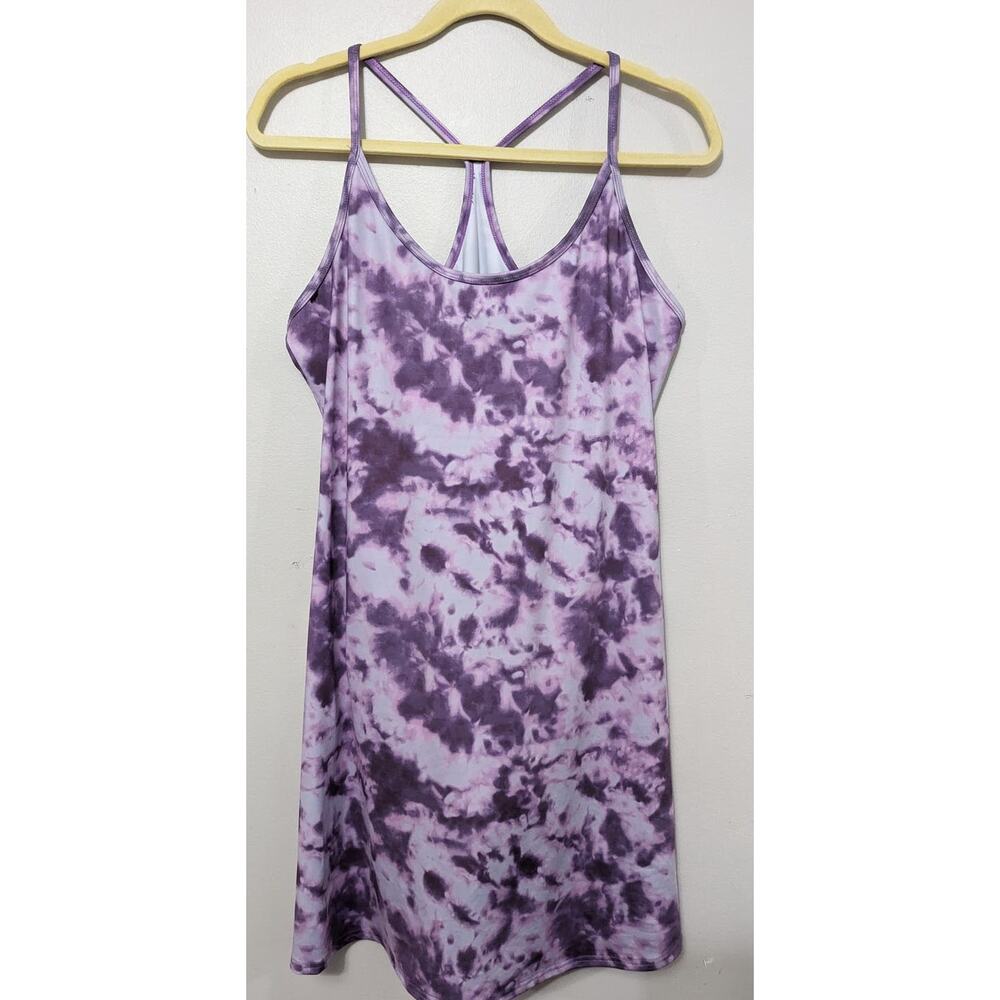 Women's HDE Active Purple Midi Tank Dress with Racer Back and Hidden Shorts L